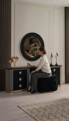 Set di tavolino da trucco con console, specchio, mobili da camera da letto, design, set sgabello, nuovo.