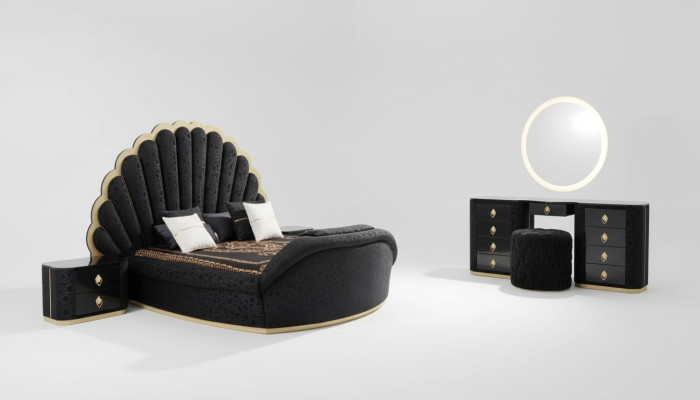 Mobili da camera da letto di lusso moderni in tessuto di alta qualità e legno stabile.