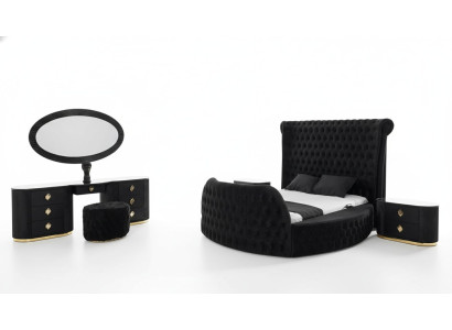 Camera da letto nera Set Letto 2 comodini Toeletta Chesterfield 5 pezzi