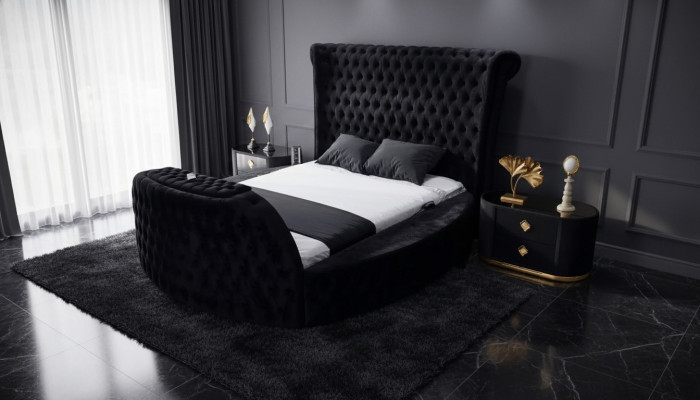 Letto nero Chesterfield, letto matrimoniale moderno, letto imbottito moderno per hotel.