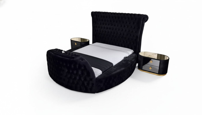 Letto nero Chesterfield, letto matrimoniale moderno, letto imbottito moderno per hotel.