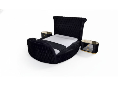 Letto nero Chesterfield, letto matrimoniale moderno, letto imbottito moderno per hotel.