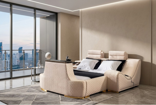 Letto matrimoniale Letto matrimoniale di lusso Design moderno del letto Struttura del letto Cornice del letto Letti