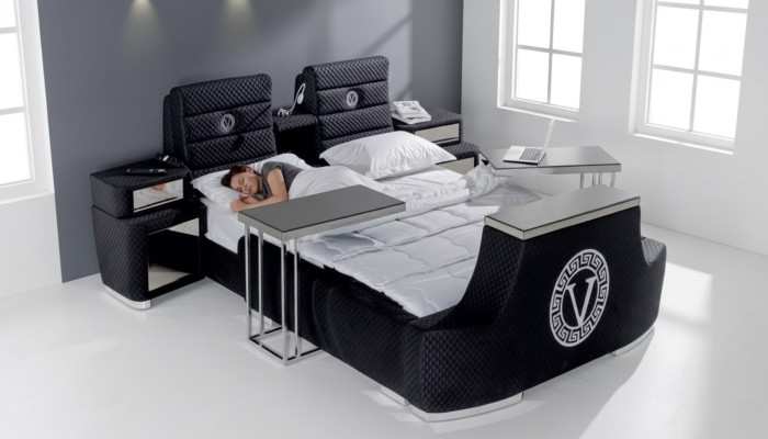 Letto matrimoniale moderno blu Letto matrimoniale di lusso design moderno Struttura del letto nuova