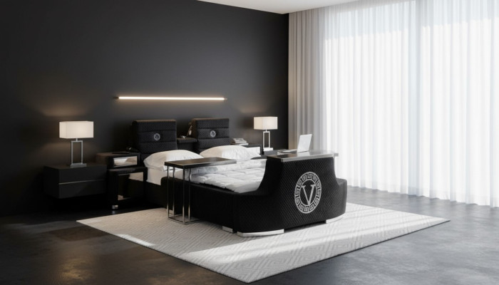 Letto matrimoniale moderno blu Letto matrimoniale di lusso design moderno Struttura del letto nuova