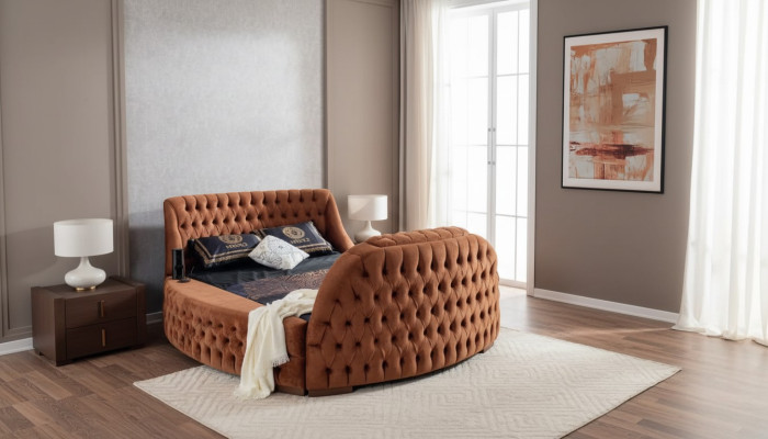 Letto Chesterfield Imbottito Design Letti di lusso Hotel in marrone con TV