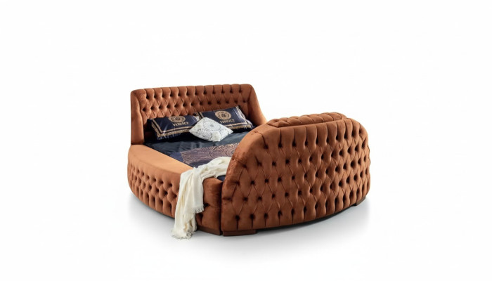 Letto Chesterfield Imbottito Design Letti di lusso Hotel in marrone con TV