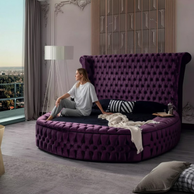 Letto tondo Chesterfield viola Mobili per letti in velluto Tessuto Albergo Arredamento Doppio