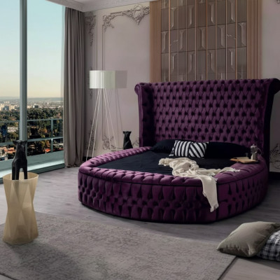 Letto tondo Chesterfield viola Mobili per letti in velluto Tessuto Albergo Arredamento Doppio