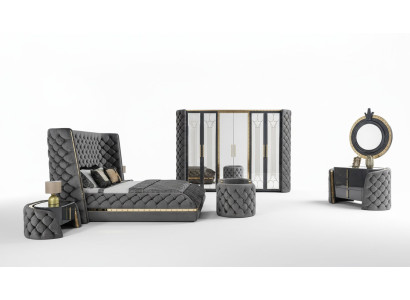 Chesterfield Set da camera da letto Letto 2 comodini Tavolo trucco Armadio 5 pz.