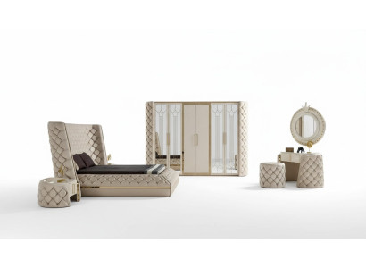Set da camera da letto Chesterfield mobili design letto armadio specchio 7 pezzi.