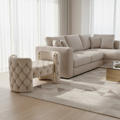 Poggiapiedi moderno con rivestimento in bianco per arredamento in soggiorno, design nuovo.