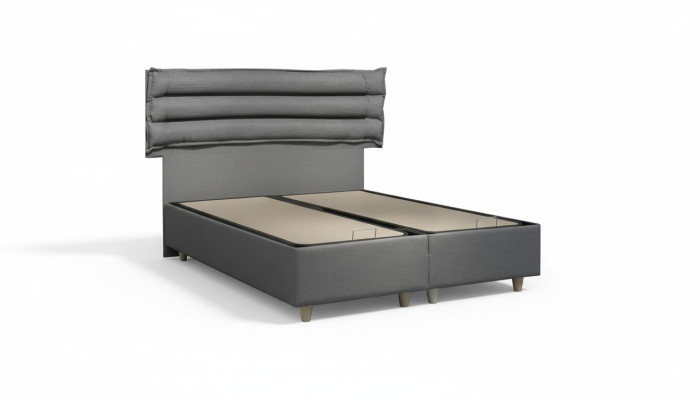 Letto di lusso con materasso, completo di cassettone, testiera e rivestimento in velluto grigio, 180x200.