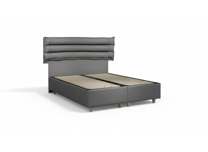 Letto di lusso con materasso, completo di cassettone, testiera e rivestimento in velluto grigio, 180x200.