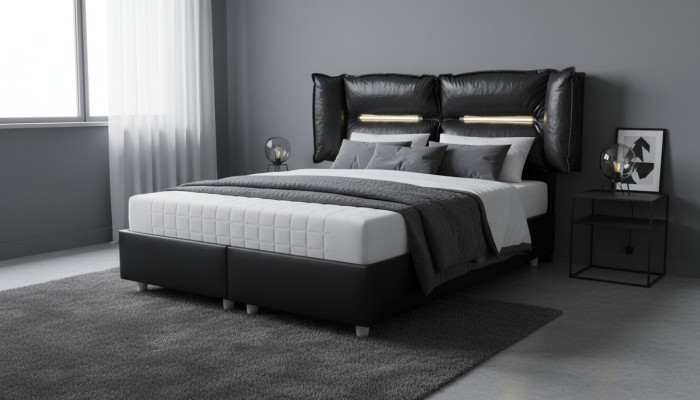 Letto matrimoniale di design in legno di lusso in stile moderno per hotel, telaio per letto in camera da letto.
