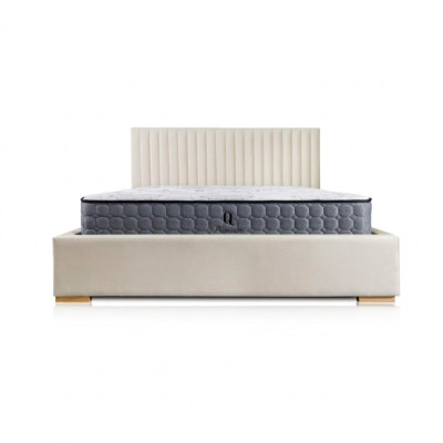 Letto beige Letto matrimoniale in legno Moderno Letto elegante Imbottito Tessuto Camera da letto Nuovo