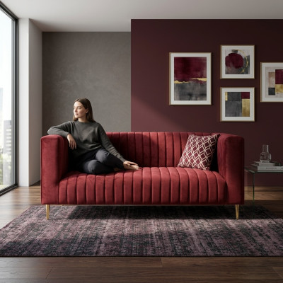 Divano 2 posti Rosa Soggiorno Design Moderno di Lusso in Legno Tessuto Imbottito Nuovo