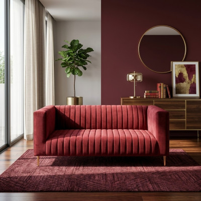 Divano 2 posti Rosa Soggiorno Design Moderno di Lusso in Legno Tessuto Imbottito Nuovo