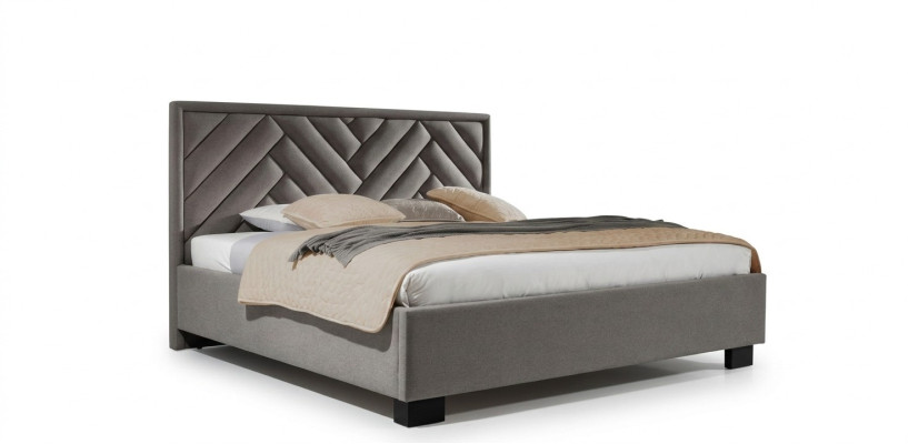 Set camera da letto grigia, letto in legno, 2 comodini, elegante, moderno, bello, nuovo, 3 pezzi.