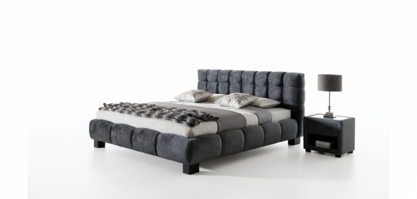 Set camera da letto Blu Letto in legno 2 comodini Stile elegante Moderno Nuovo 3 pezzi.