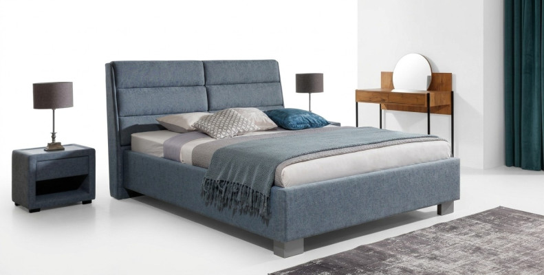 Set da camera da letto Blu Letto Bellissimo 2x Comodini Set completo di lusso Nuovo 3 pezzi.