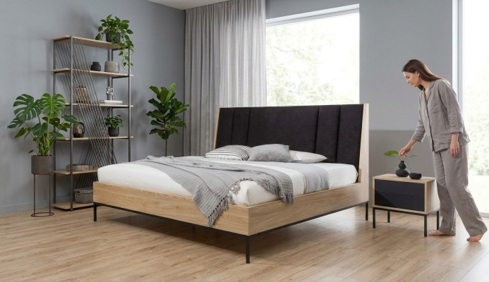 Set da camera da letto Beige Letto Elegante 2 Comodini di lusso Moderno Nuovo 3 pezzi.