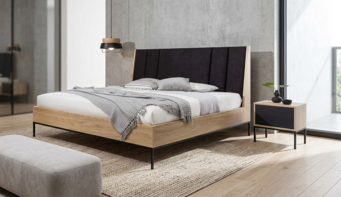 Set da camera da letto Beige Letto Elegante 2 Comodini di lusso Moderno Nuovo 3 pezzi.