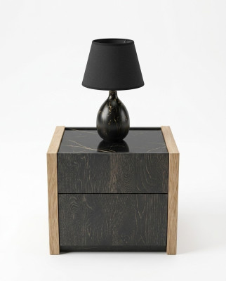 Comodino beige in legno di lusso con design elegante per la camera da letto.