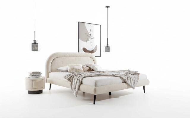 Set da camera da letto bianco elegante con letto 2 comodini in legno di lusso moderno 3 pezzi.