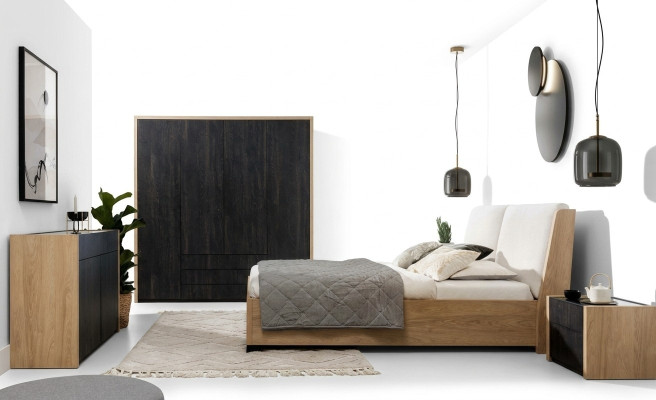 Armadio nero in legno, design moderno per la camera da letto, guardaroba.