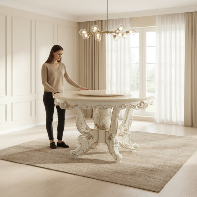 Tavolo da pranzo Bianco Rotondo Classico lussuoso sala da pranzo Tavoli in legno Design elegante