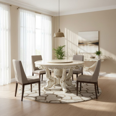 Tavolo da pranzo Bianco Rotondo Classico lussuoso sala da pranzo Tavoli in legno Design elegante