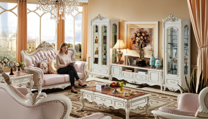 Vetrina Bianca Mobili Soggiorno di Lusso Legno Vetro Design Elegante Classico