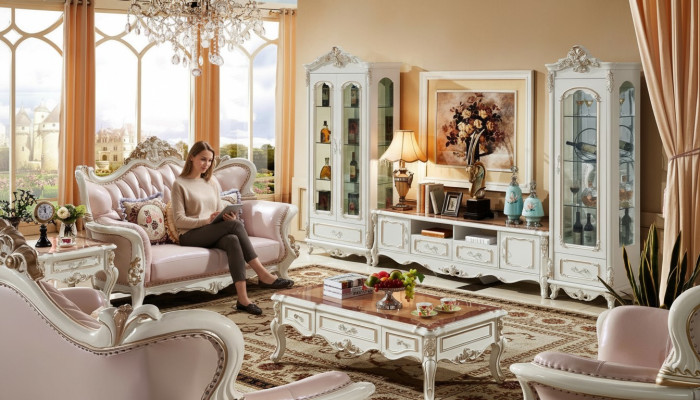 Vetrina Bianca Mobili Soggiorno di Lusso Design in Legno Armadio in Vetro Vetrina Classica