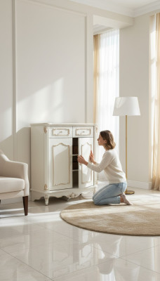 Comò bianco design elegante per camera da letto, comò classico di lusso in legno nuovo.