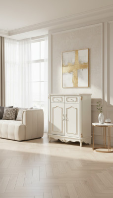 Comò bianco design elegante per camera da letto, comò classico di lusso in legno nuovo.