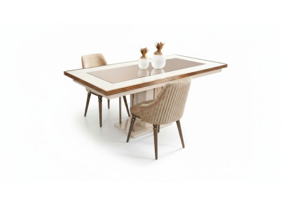 Tavolo da pranzo di lusso Beige Tavolo in vetro Tavolo in legno Tavolo da cucina di design.