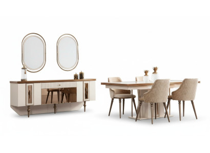 Set da pranzo di lusso, comò, credenza, tavolo, set di 4 sedie, 8 pezzi.