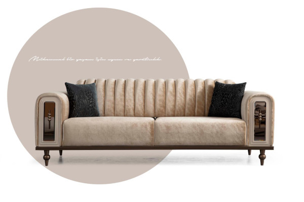 Set di divani moderni in stile design. Set soggiorno composto da divano 3 posti e 1 posto, tavolino e beige.