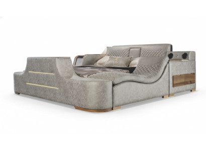 Letto multifunzione con scaffale, armadio, stazione di ricarica USB, TV a scomparsa 180x200.
