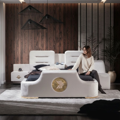 Letto matrimoniale Letti Moderni di lusso Pouf Multifunzione Design In Velluto