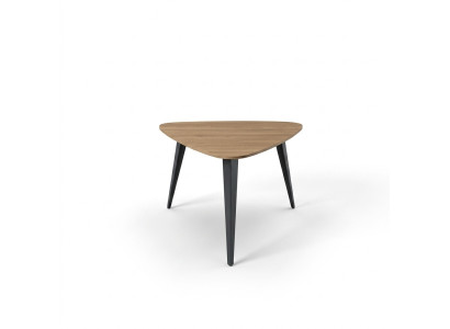 Tavolino triangolare da salotto in legno marrone per studio, nuovo.