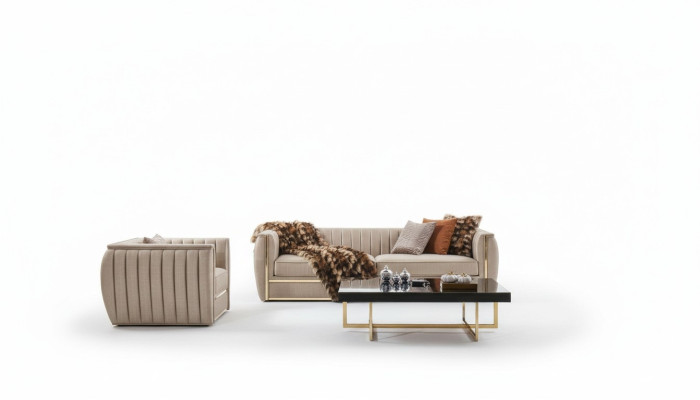 Design divano set 3 + 1 tavolino divano imbottito Colore beige Divano nuovo