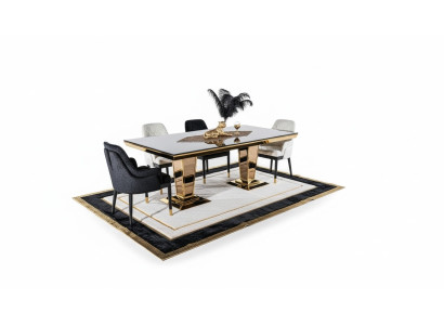 Tavolo Tavolo da pranzo Legno Set sala da pranzo 4x Sedia Sedie nero Gruppo