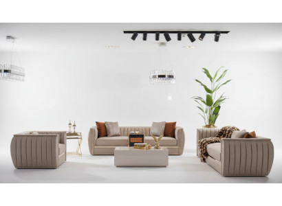 Set di divani di lusso beige 3 + 3 + 1 posti con tavolino divano poltrona divani 5 pezzi