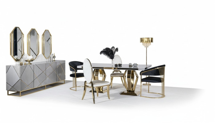 Set da pranzo con tavolo 4 sedie credenza specchio 7 pezzi set tavolo da pranzo.