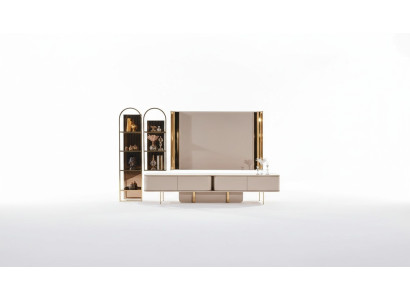Soggiorno mobile TV di lusso RTV mobili in legno cassetti cassetti bassi beige nuovi