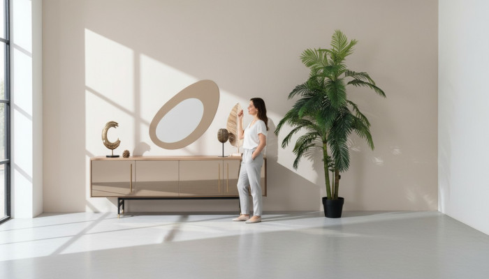 Soggiorno Specchio Credenza Armadio Elegante Design Legno 2 pezzi nuovo Lusso