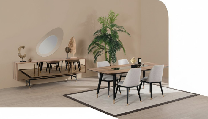 Soggiorno Specchio Credenza Armadio Elegante Design Legno 2 pezzi nuovo Lusso