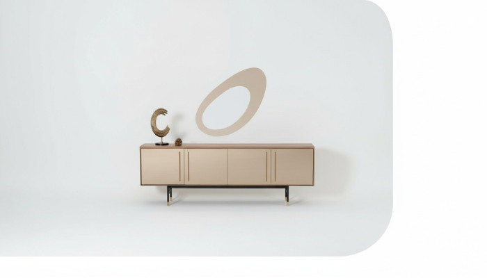 Soggiorno Specchio Credenza Armadio Elegante Design Legno 2 pezzi nuovo Lusso